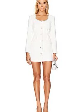 Self-Portrait Diamante Trim Mini Dress in White